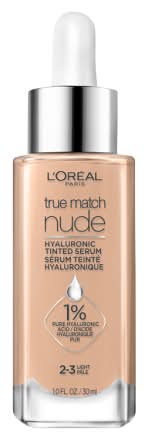 L'Oréal L'oreal Paris True Match Nude Hyaluronic Tinted Serum Hydrates All-In-1, Light 2-3 (1 fl oz)