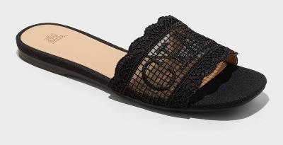 Wild Fable Josephina Lace Flat Sandals, Women, Size 9, Black
