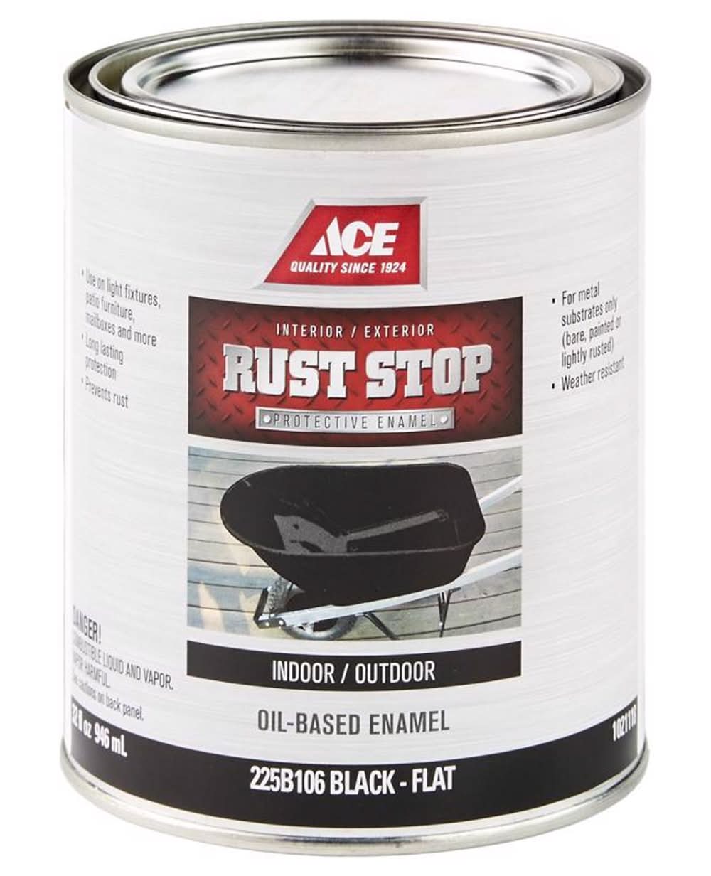 ACE Rust Stop Indoor And Outdoor Flat Black Oil-Based Enamel Rust Prevention Paint 1 Qt