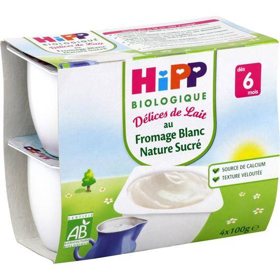 Dessert bébé dès 6 mois Fromage Blanc Nature Bio HIPP BIOLOGIQUE - Les 4 pots de 100 g