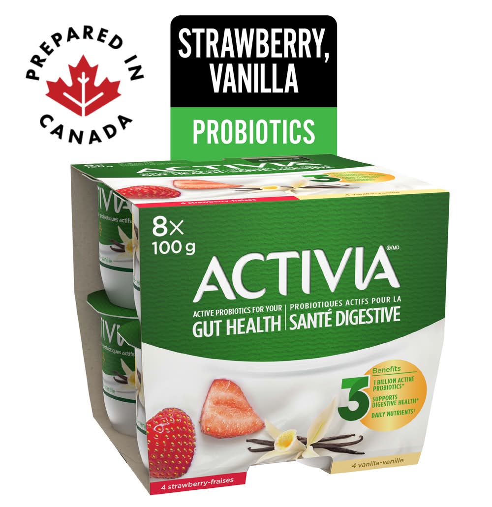 Activia Probiotics Yogurt, Strawberry-Vanilla (8 x 100 g)