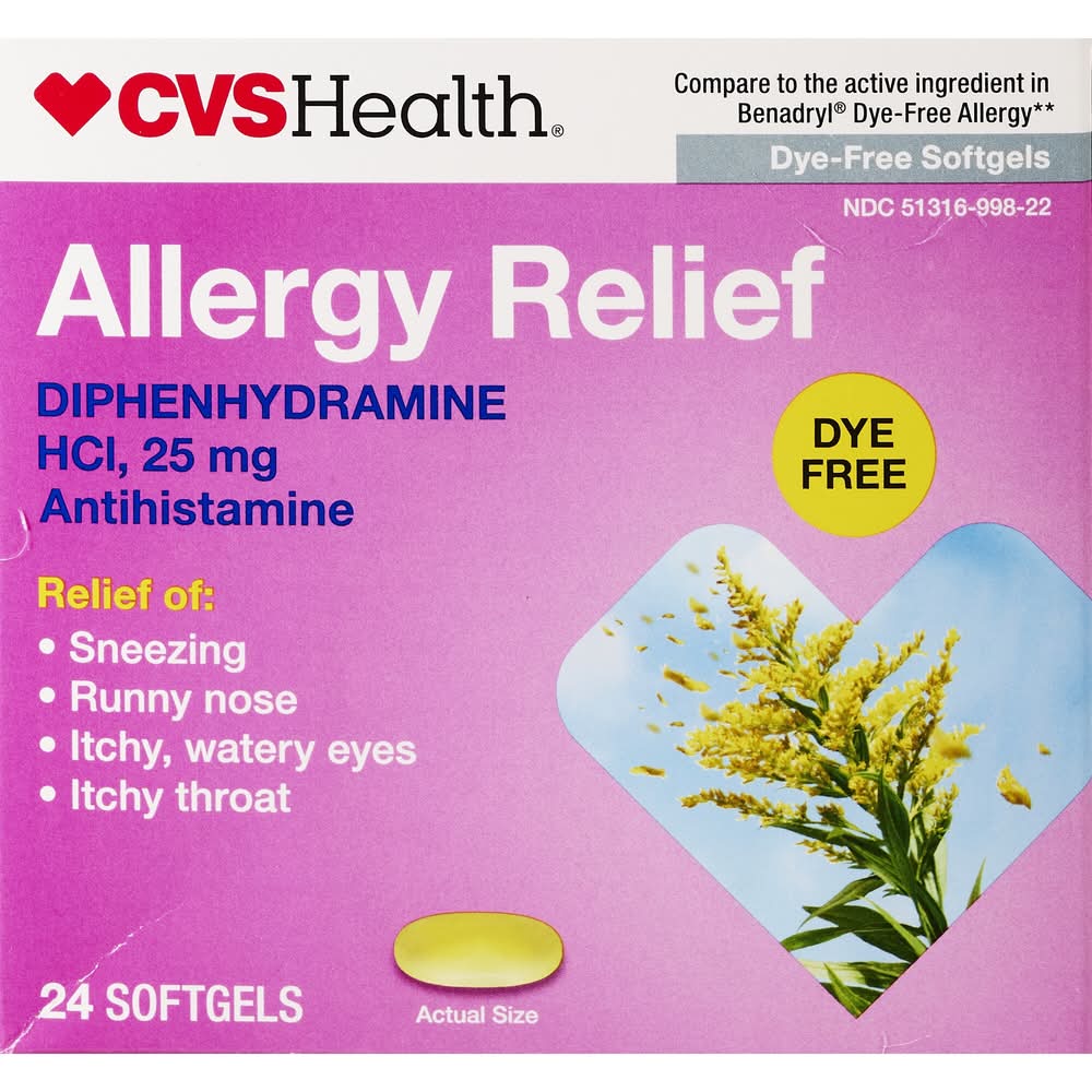 CVS Health Allergy Relief Diphenhydramine HCl Dye Free Softgels
