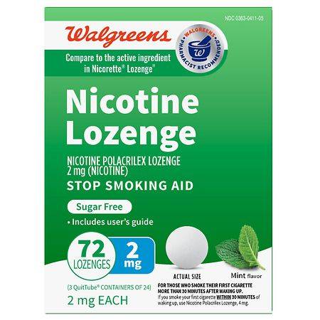 Walgreens Stop Smoking Aid Mint Nicotine Polacrilex Lozenge 2 mg (72 ct)