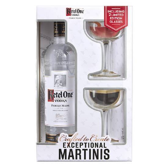 Ketel One Vodka, 750 ml Bottle With Two Limited Edition Martini Glasses (750ml bottle)