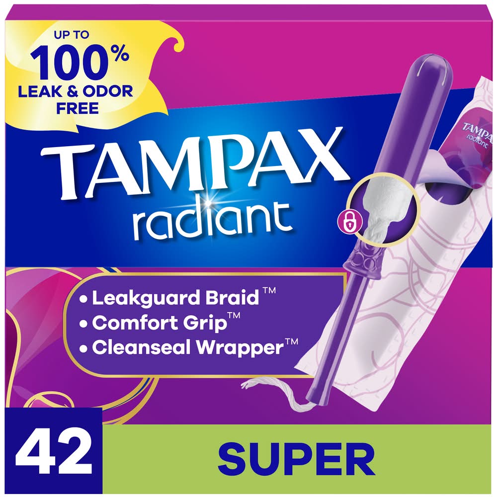 Tampax Unscented Radiant Tampons Super Absorbency (3.84 oz, 42 ct)