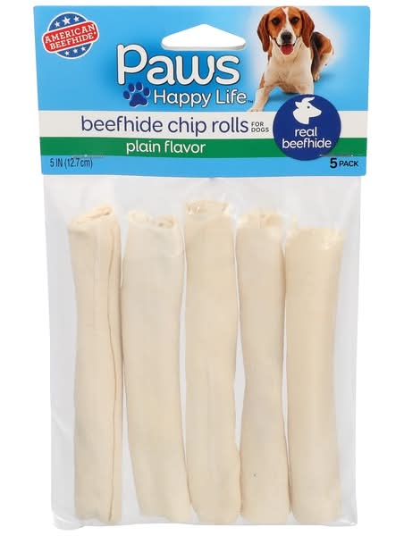 Paws Happy Life Rawhide Plain Beefhide Chip Rolls For Dog, 5 in (5 ct)