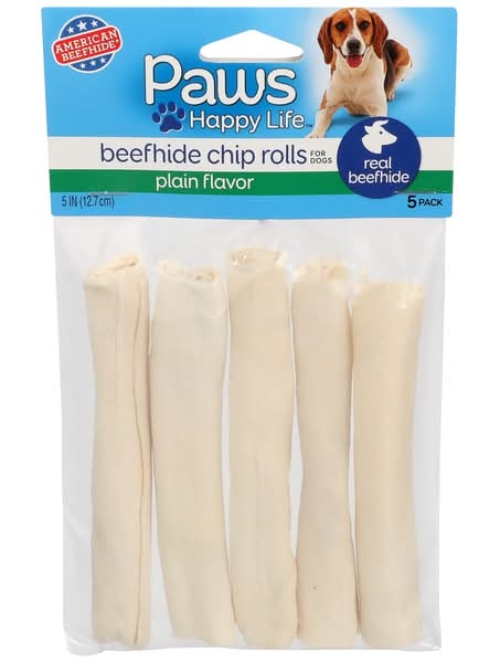 Paws Happy Life Rawhide Plain Beefhide Chip Rolls For Dog, 5 in (5 ct)