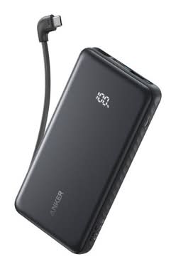 Anker 10K 22.5w Built in Usb-C Cable Power Bank, Black