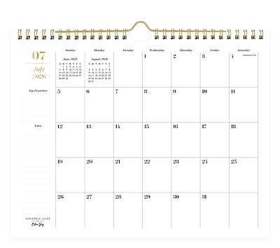 2026-2027 Blue Sky Sincerely Jules Elevated 8.75 x 11 Academic Monthly Wall Calendar, White/Gold (159114)