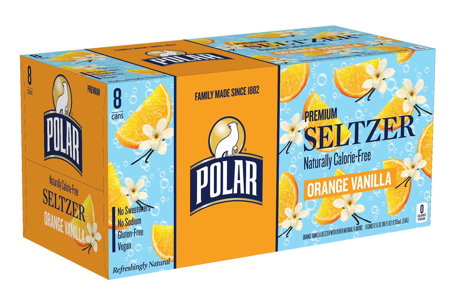 Polar Premium Sparkling Seltzer Water, Orange Vanilla (8 x 12 fl oz)