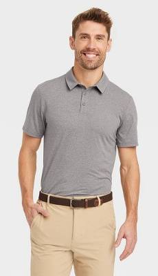 Men's Jersey Polo Shirt - All In Motion™ Heathered Gray L: Moisture Wicking, Stretch, Top