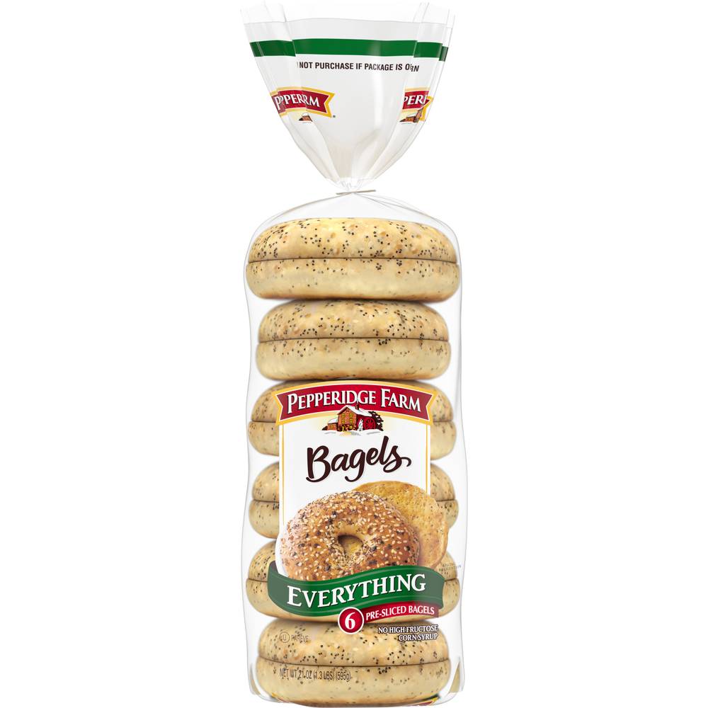 Pepperidge Farm Everything Pre Sliced Bagels (21 oz, 6 ct)