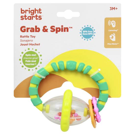 Bright Starts Grab & Spin Rattle and Teether Toy, Ages 3 Months +