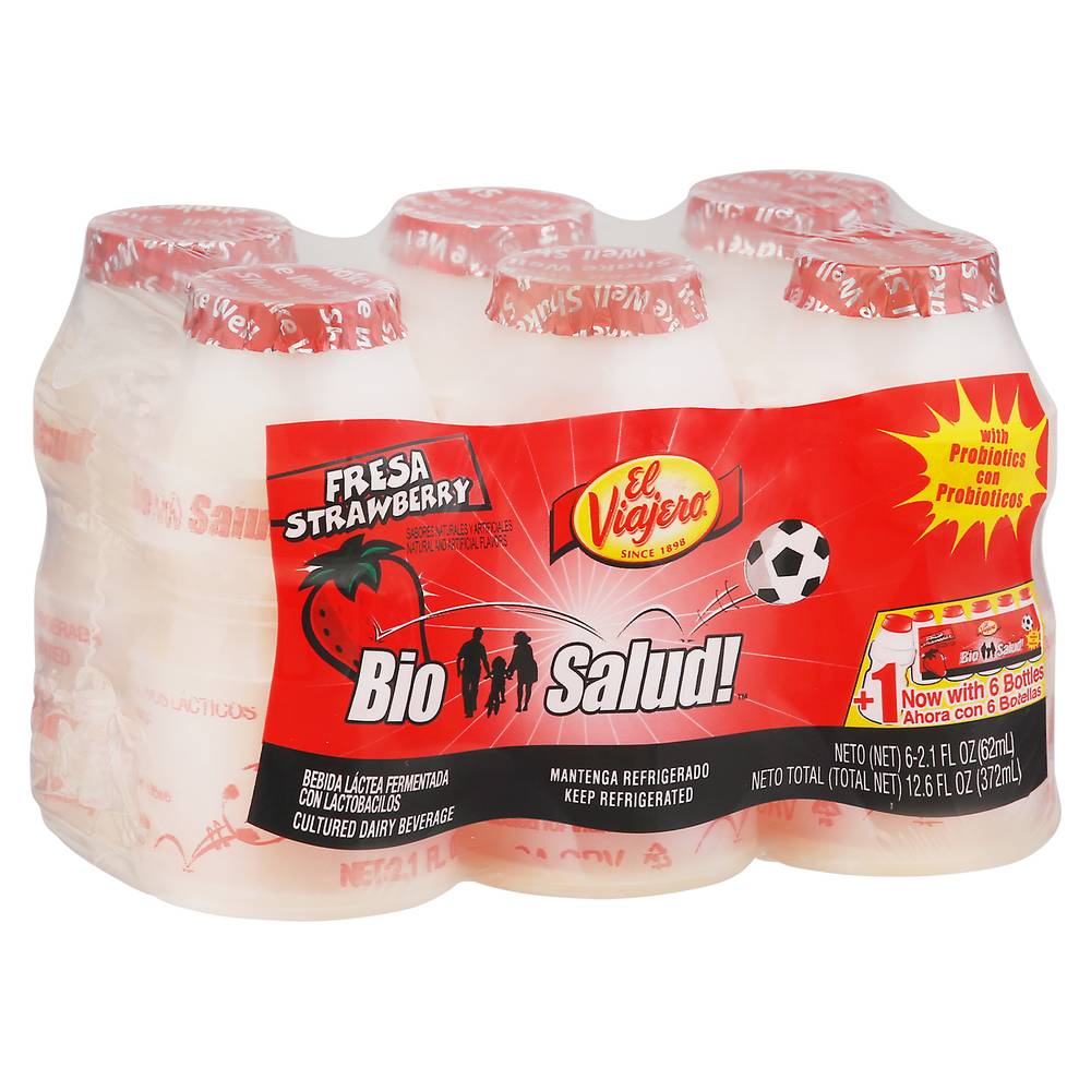 El Viajero Bio Salud! Strawberry Cultured Dairy Beverage (6 x 12.6 fl oz)