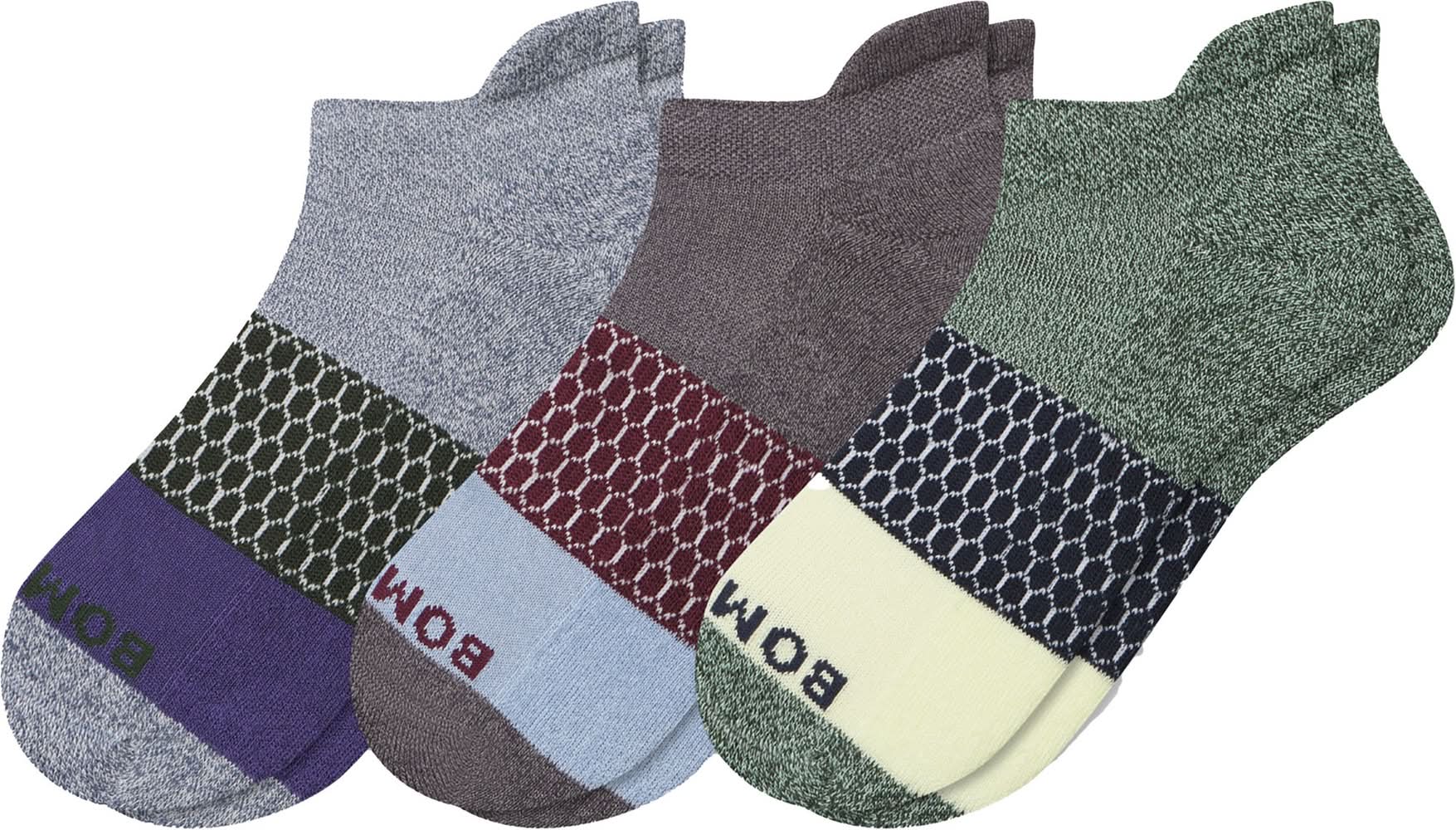 Bombas Adult Solid Ankle Socks - 3 Pack (Dark Elm Mix, L)