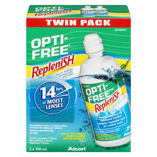 Opti-free solution désinfectante pour lentilles cornéennes, replenish (2x300ml) - replenish contact lens solution value pack (2x300ml)