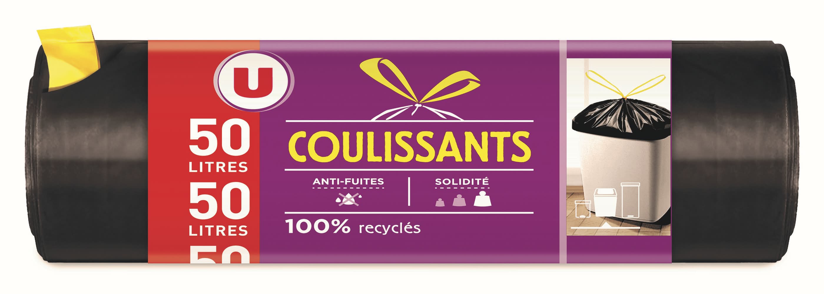 Les Produits U - Sacs poubelle poignées coulissantes 50l (15)