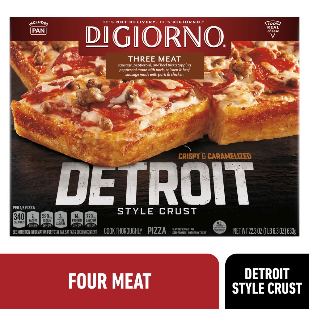 DiGiorno Detroit Style Crust Three Meat Pizza, Crispy & Caramelized (1.39 lbs)