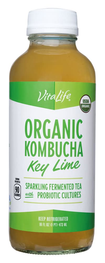 VitaLife Organic Kombucha Sparkling Fermented Tea, Key Lime (16 fl oz)