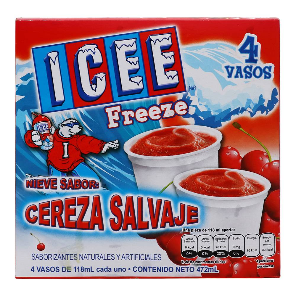 Icee freeze nieve sabor cereza salvaje (4 piezas)