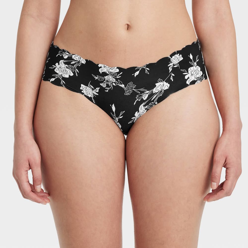 Auden Invisible Edge Laser Cut Cheeky Underwear, Women, L, Black Roses