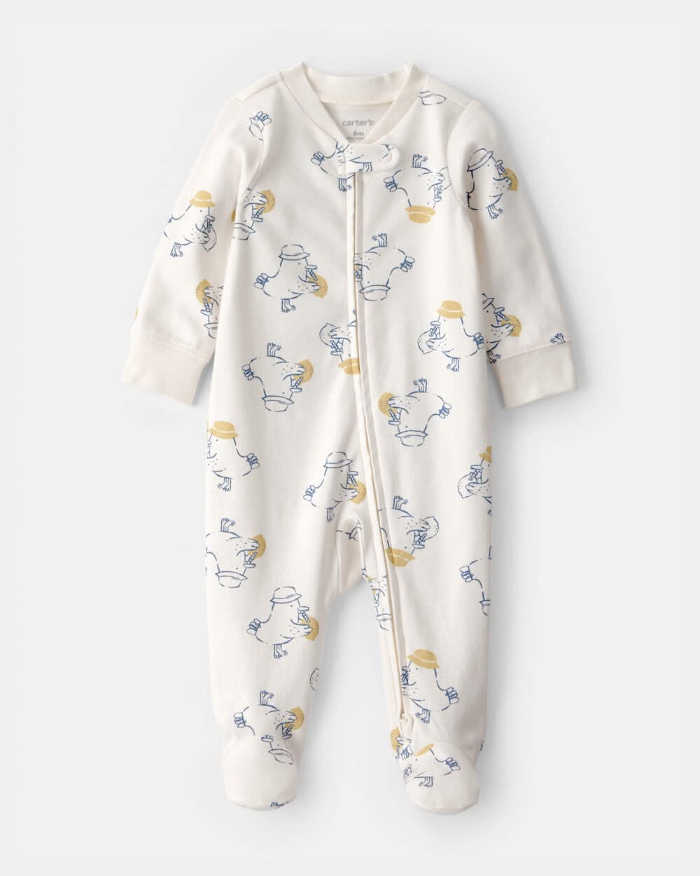 Baby Duck 2-Way Zip 100% Cotton Sleep & Play Pajama - Cream - 6M