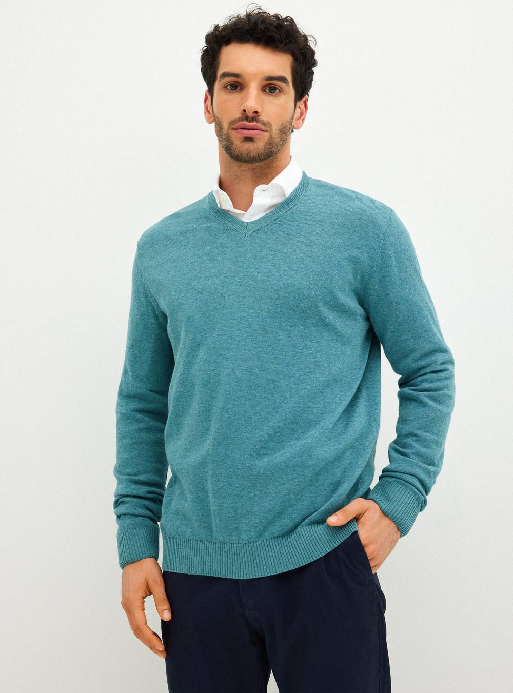 Greenfield sweater cuello v calce regular (color: verde olivo. talla: l)
