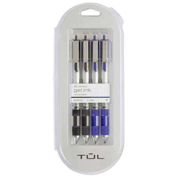 Tul Retractable Gel Pens, Medium Point Black and Blue Inks Pens (4 ct)