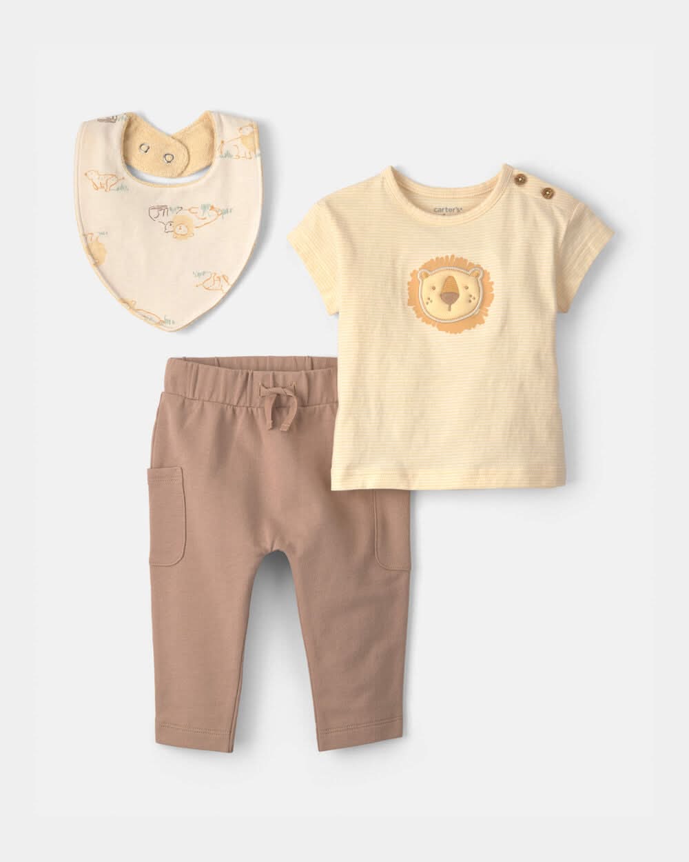 Baby Boy 3-Piece Lion Top & Pant Set - Brown - 12M