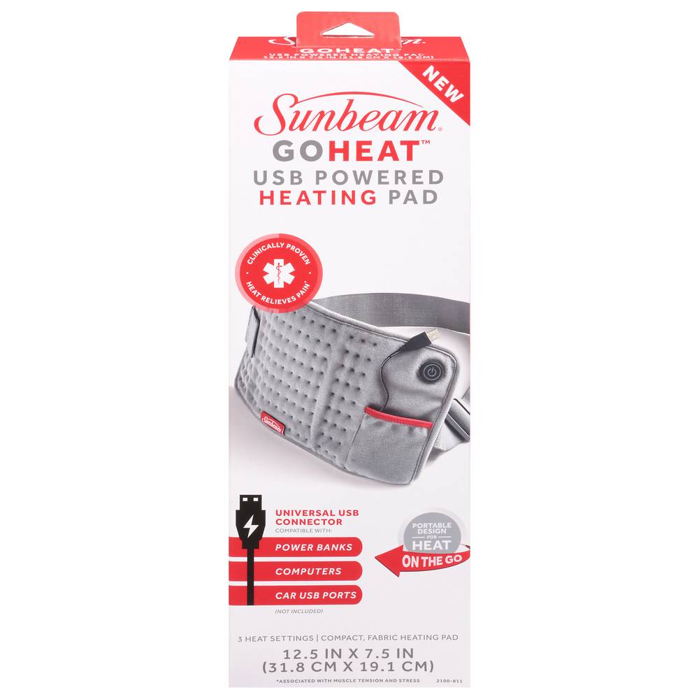 Sunbeam Go Heat Gray Usb Powered Heating Pad