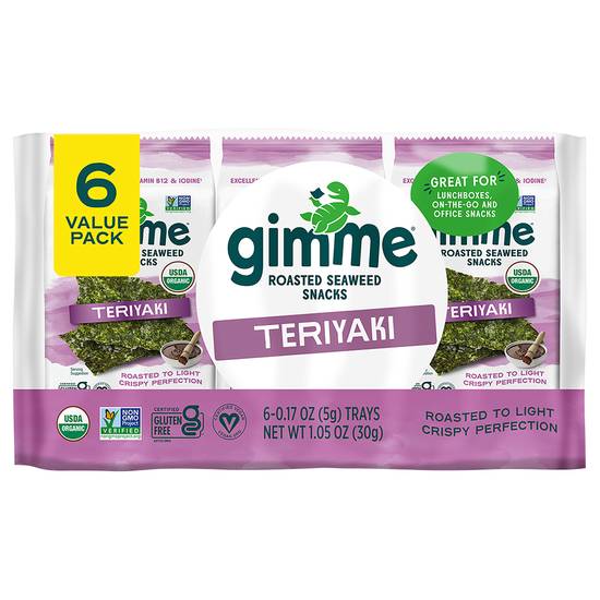 Gimme Teriyaki Organic Premium Roasted Seaweed (6 x 0.2 oz)