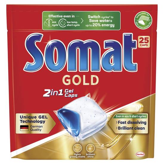 Somat Gold 2-in-1 Machine Dishwasher Gel Tablets (25 Pack)