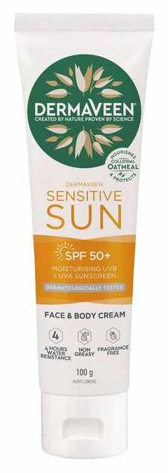 DermaVeen Sensitive Sun SPF50+ Moisturising Face & Body Sunscreen 100g
