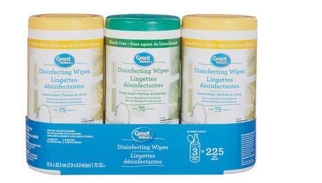 Great value great value assortiment de lingettes désinfectantes (3 boîtes de 75 lingettes) - disinfecting wipes (3 units)