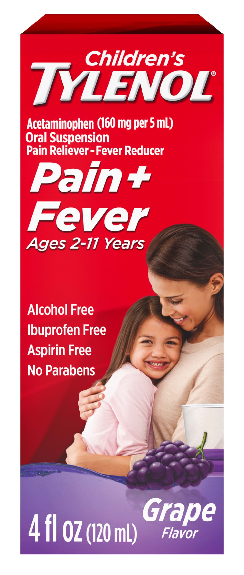 Tylenol Children's Pain+Fever Oral Suspension 2-11 Years, Grape (4 fl oz)