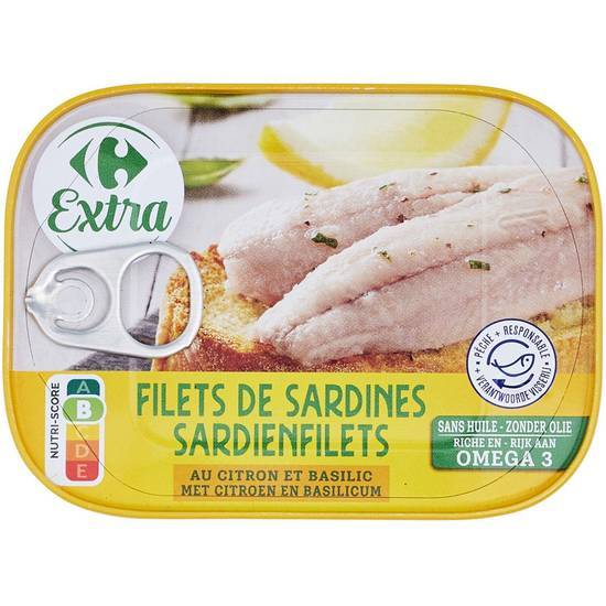 Carrefour Extra - Filets de sardines sans huile (citron - basilic)