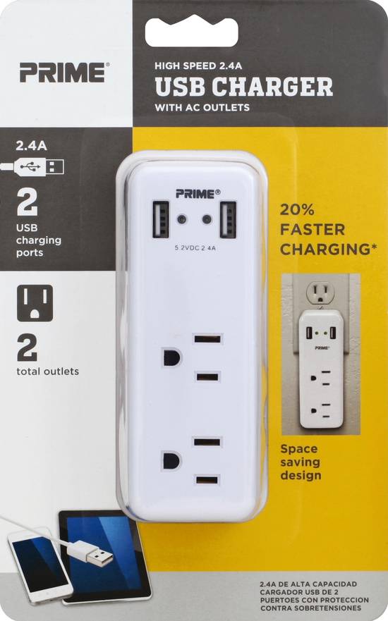 Prime High Speeds 2.4A Usb Charger With Ac Outlets (1 charger)