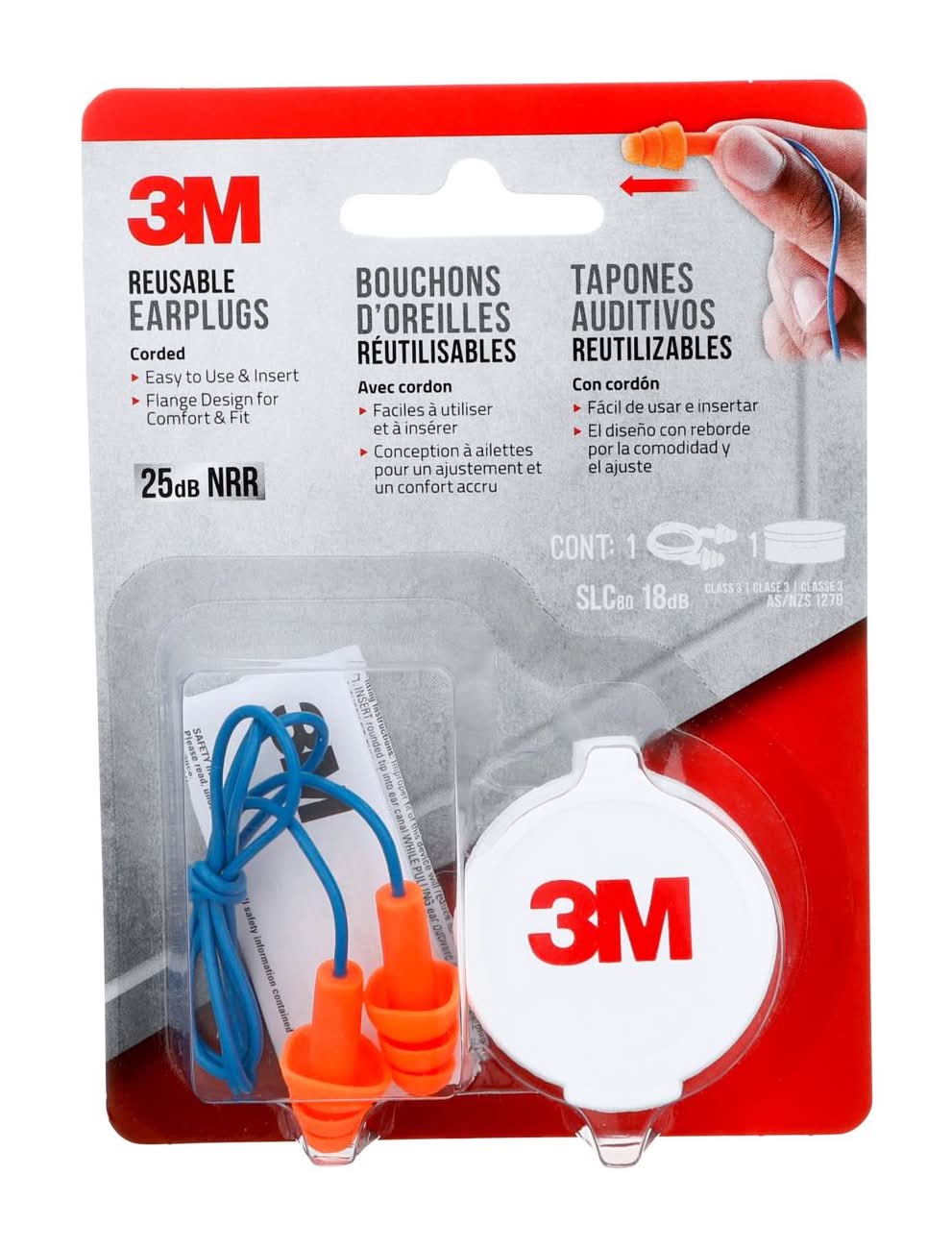 3M 25 Db Pvc Earplugs Blue/Orange 1 Pk