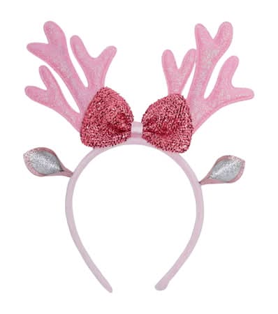 Christmas Antler Headband Pink Bow