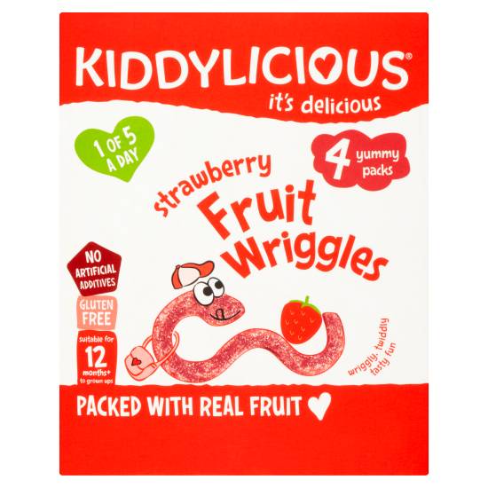 Kiddylicious Fruit Wriggles, Strawberry, Infant Snack, 12 Months+, Multipack, 4x12g