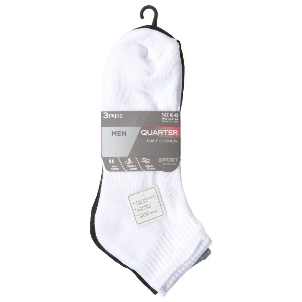 Round the Clock Sport Mens Quarter Socks, 10-13 (6 ct)