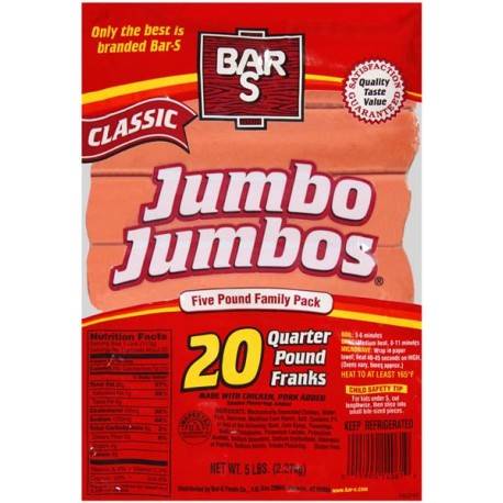 Bar-S - Classic Jumbo Franks - 4:1 (4 oz each) - 5 lbs