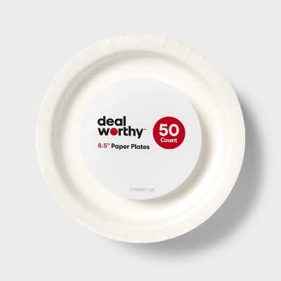 Dealworthy Disposable Paper Plates, 8.5", White (50 ct)