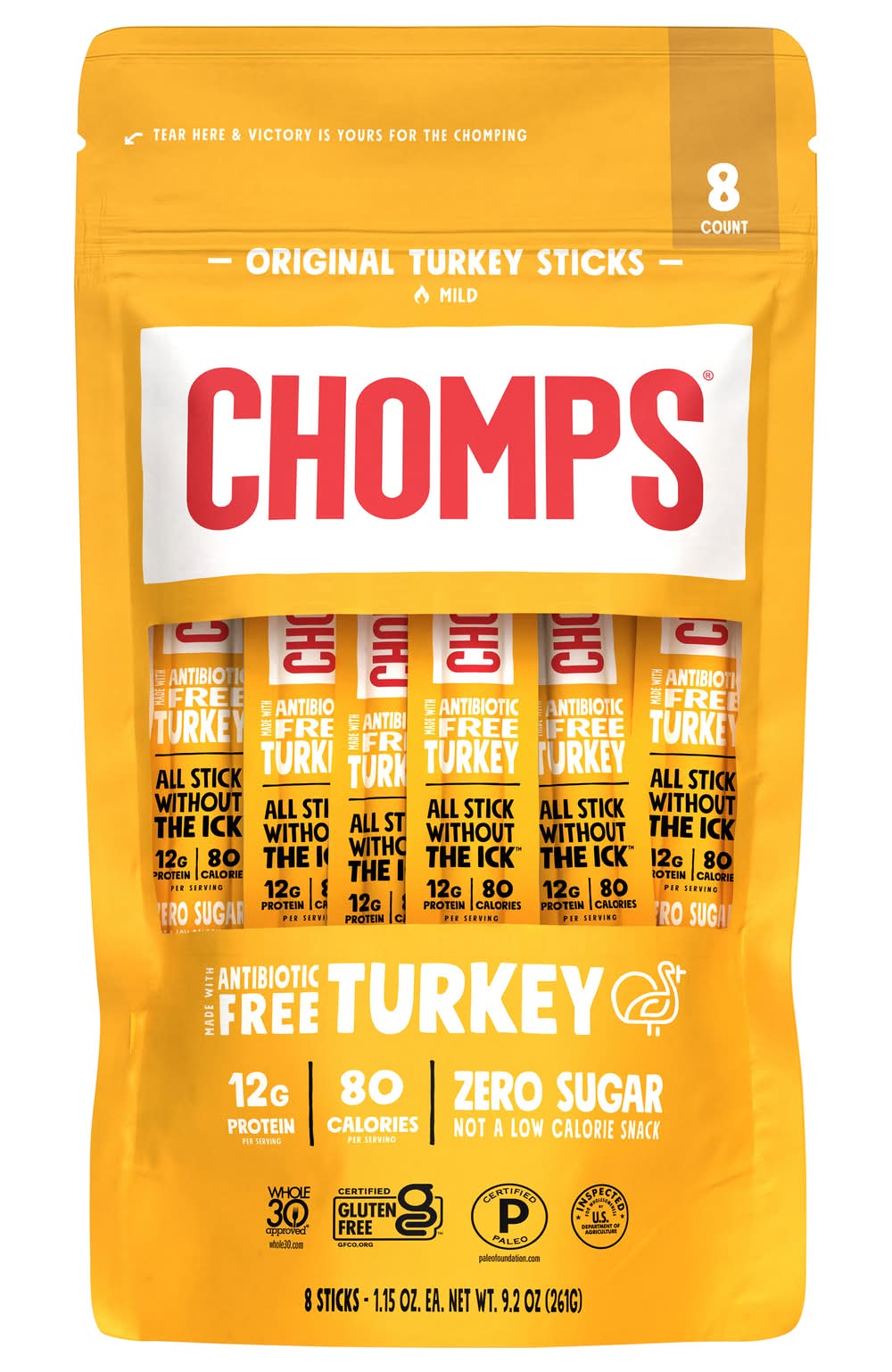 Chomps Zero Sugar Original Turkey Sticks (8 x 1.15 oz)