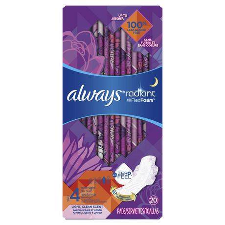 Always Radiant Size 4 Overnight Sanitary Pads With Wings (20 pieces)