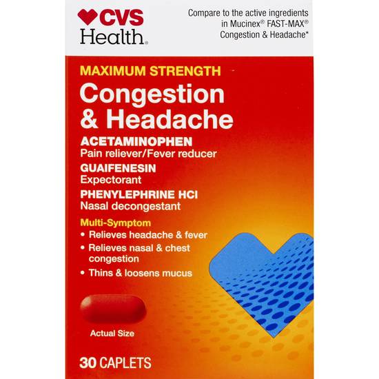 CVS Health Maximum Strength Congestion & Headache Relief Caplets, 30 CT
