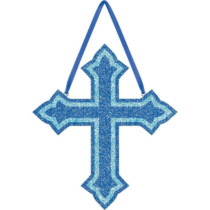 Glitter Blue Cross Sign