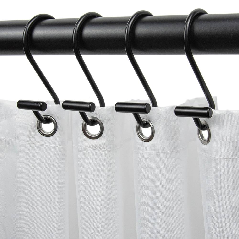 allen + roth Matte Black Stainless Steel Single Shower Curtain Hooks (12-Pack) | SHLSNH01MB