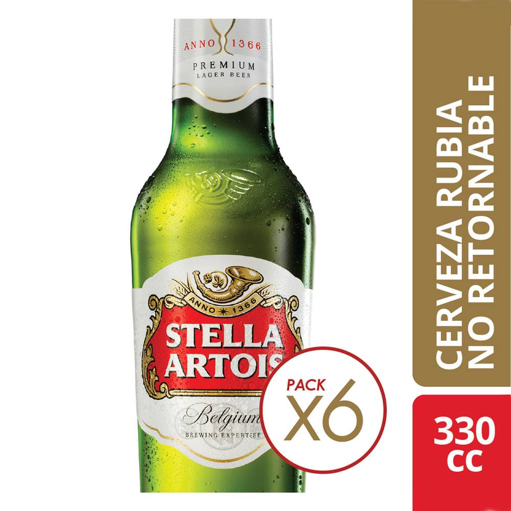 Stella artois pack cerveza lager (6 pack, 330 ml)