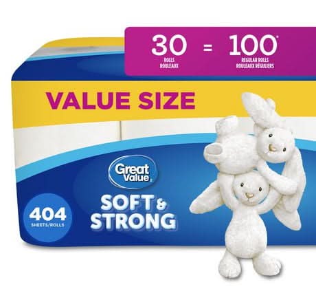Great Value 2-Ply Soft & Strong Bath Tissues Roll (30 ct)